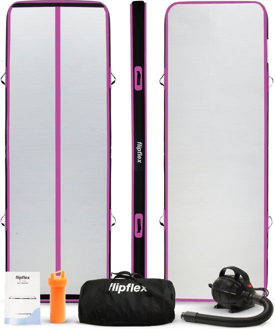 Flipflex Airtrack - 4m - 20cm - Pink - Gymnastics Mat - Includes 600W Miniblower & Carry Bag