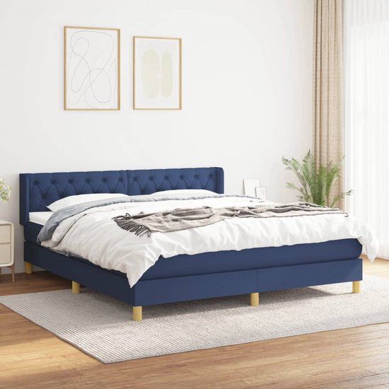vidaXL Boxspring met matras stof blauw 160x200 cm