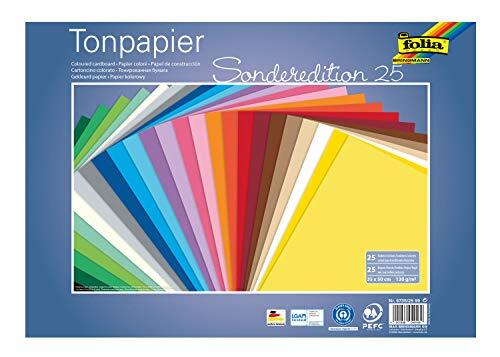 Folia 6735/25 99 gekleurd papier mix, ca. 35 x 50 cm, 130 g/m vel gesorteerd in 25 kleuren, voor het knutselen en creatief vormgeven van kaarten, vensterfoto's en voor scrapbooking