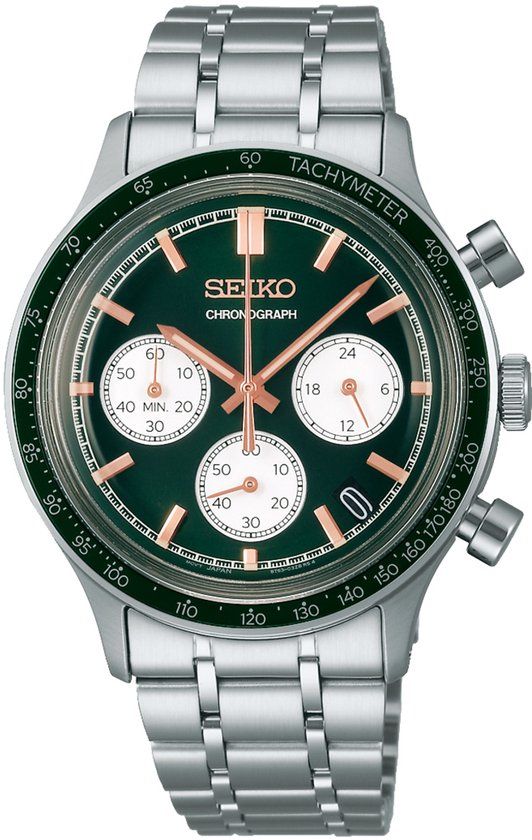 Seiko SSB481P1 Heren Polshorloge - Zilverkleurig/Groen Staal