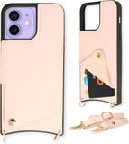 Casemania Hoesje Geschikt voor Apple iPhone 12/12 Pro - Back Cover met Draagkoord - Pasjeshouder Hoes met Bandje - Crossbody Telefoonhoesje - Lanyard Case - Roze