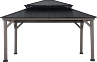 Sunjoy Gazebo pavillon de jardin de luxe en cèdre avec toit rigide à quatre pans 430 x 372 cm