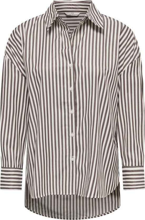 JDY Jacqueline de Yong Gestreepte Blouse JDYVESPER L/S LOOSE SHIRT WVN NOOS 15338857 Wit/Bruin Dames Maat XL