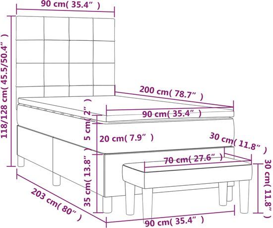 vidaXL Boxspring met matras stof blauw 90x200 cm