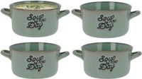 Excellent Houseware Soepkommen/serveer schaaltjes - 4x - porselein - 500ml - groen - met oor