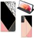 B2Ctelecom Samsung Galaxy S21 Book Case Zwart Roze Vormen