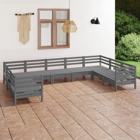 The Living Store Loungeset Pallet Grijs - 63.5 x 63.5 x 62.5 cm - Massief grenenhout