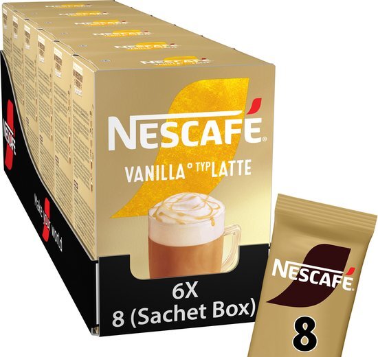 Nescafé Gold Latte Vanille oploskoffie - 6 doosjes à 8 zakjes