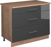 Vicco Keukenonderkast Fame-Line, Antraciet Hoogglans/Goudkleurig Eiken, 100 cm