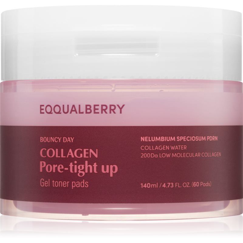EQQUALBERRY Collageen Porie-Tight Up Gel Toner Pads, 60 Pads, 140ml, Koreaanse huidverzorging met diepe absorptie formule