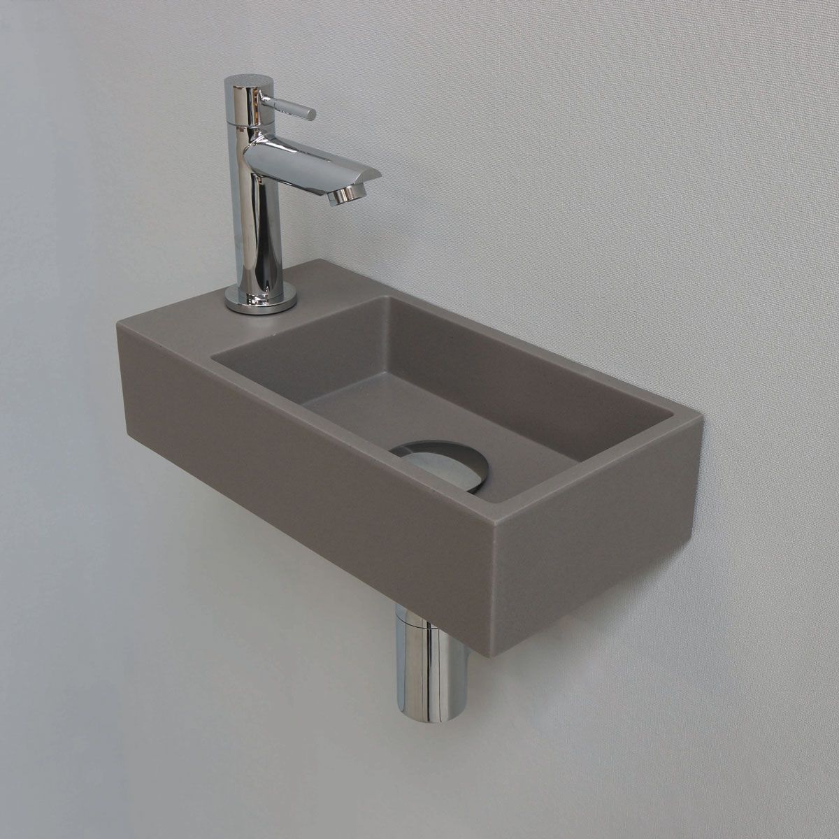 Ink Fonteinset Versus Rechthoek Links 36x18x9cm Quartz Betonlook Toiletkraan Sifon Plug Glans Chroom