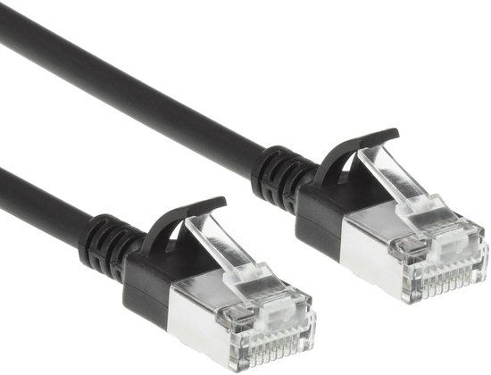 ACT Zwarte 10 meter LSZH S/FTP CAT6A slimline patchkabel snagless met RJ45 connectoren DB7910