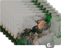 KitchenYeah Placemats - Marble - Gold - Green - Placemat - 45x30 cm - Set of 6 - Anti-slip