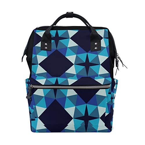 MONTOJ Navy Blue Geometric Pattern Canvas Backpack Travel Campus Backpack