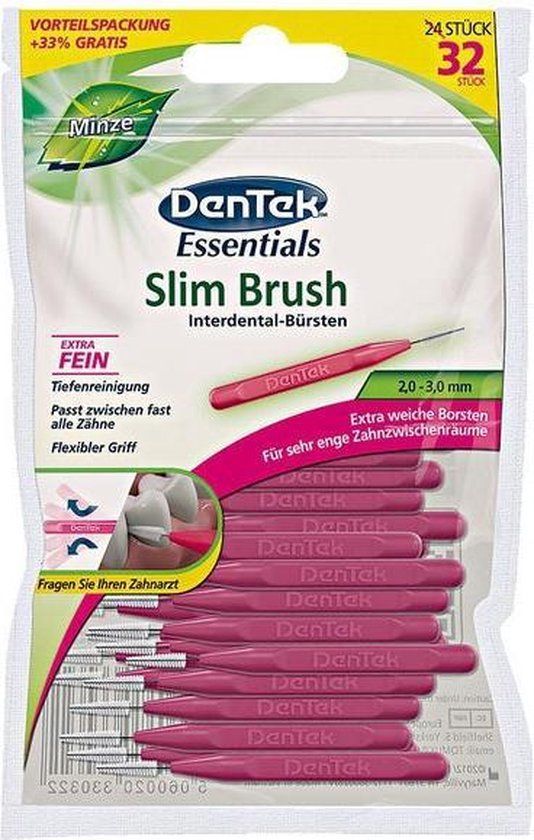 DenTek Slim Brush Interdentale Ragers - ISO 1 - 0,4 mm - Mint - 32 Stuks