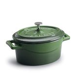 Pentole Agnelli Slowcook braadpan ovaal met 2 handgrepen, van gietijzer 0,4 litri groen
