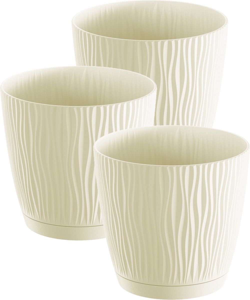 Prosperplast Waves - Bloempot - Ø 24 cm - Crème Wit - Set van 3