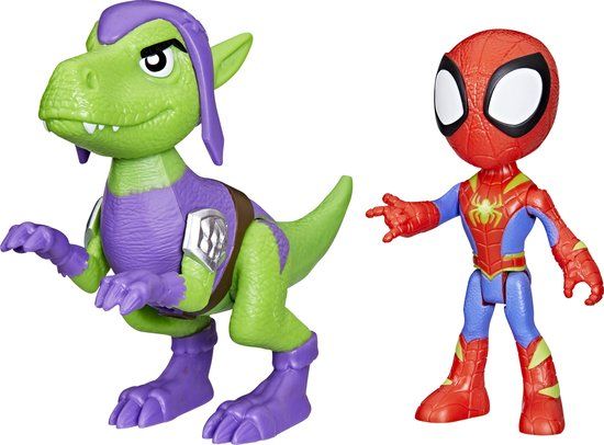Spider-Man Marvel Spidey and His Amazing Friends Dino-Webs Spidey en Goblin Raptor Actiefiguur - 10 cm
