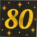 Paperdreams Verjaardag feest servetten - leeftijd 80 jaar - 16x stuks - zwart/goud - sterren - 33 x 33 cm
