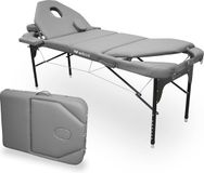 WELLCORE Aluminium Vouwbrancard, met Dubbele Inklapbare Rugleuning, 185 x 65 cm, Kunstleer, In Hoogte Verstelbaar, Scharnierende Hoofdsteun, Gezichtsgat, Zilverkleur, Draagtas, Tot 225 kg