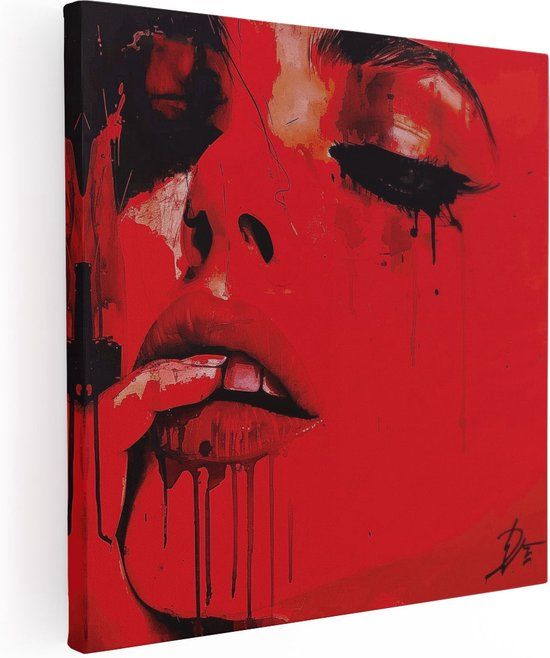 Artaza Canvas Schilderij Kunstwerk Vrouw Rode Verf - 60x60 - Canvas Print