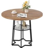Table à manger en cuir de bovin - 98 cm - Convient pour 2-4 personnes - Avec étagère inférieure - Cadre en métal - Style moderne, marocain - Table seule