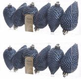 Decoris Kersthangers dennenappels - 12x - donkerblauw - glitter - 8 cm - kunststof