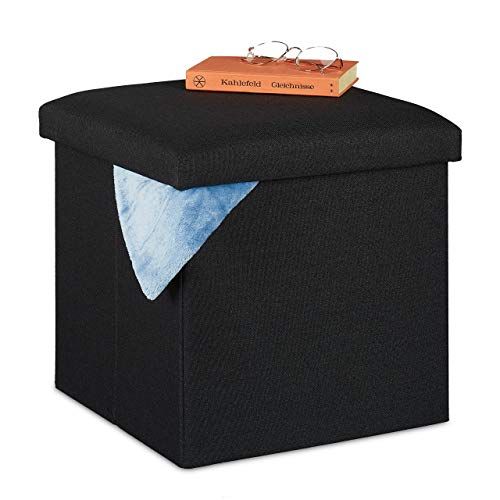 Relaxdays Kruk met opbergruimte - Opvouwbaar - Zacht gevoerd - Hoekig - Zwart