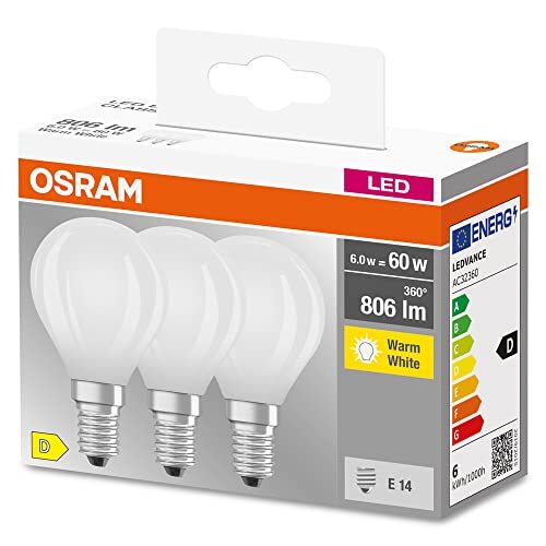 OSRAM Lamps OSRAM Ster Filament Lamp, E14-basis matglas ,Warm wit (2700K), 806 Lumen, substituut voor 60W-verlichtingsmiddel niet-dimbaar, 3-Pak