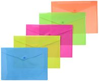 Alevar Documententas met drukknop, formaat A4, polypropyleen, neonkleuren, 5 stuks