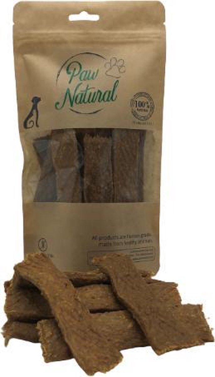 Paw Natural Kalkoen Vleesreepjes Snacks voor Honden Training Traktaties Beloningen 100g. Graan en Glutenvrij Naturel Hondenvoer voor dieren, alle rassen.