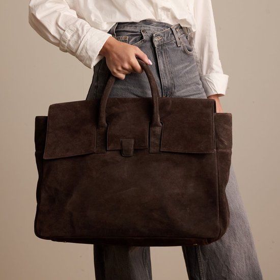 Manfield - Donkerbruine suède weekendtas