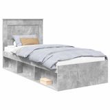 vidaXL Bedframe met lade Betongrijs 75 x 190 cm Massief grenenhout