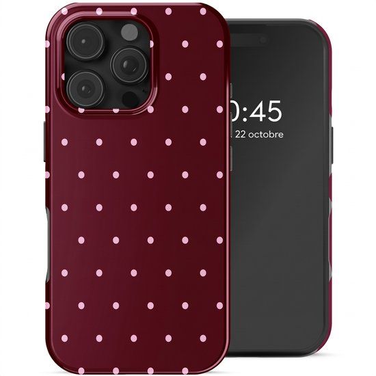 Selencia Hoesje - Geschikt voor Apple iPhone 16 Pro - Backcover geschikt voor MagSafe - Happy Dots Burgundy