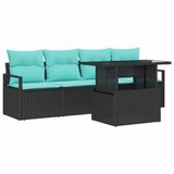 vidaXL Tuinbank Set Zwart Polyrattan 4 zitplaatsen Inclusief Kussen