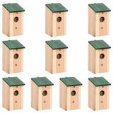 vidaXL Vogelhuisjes - 10 stuks - 12x12x22 cm - Massief Vurenhout - Bruin