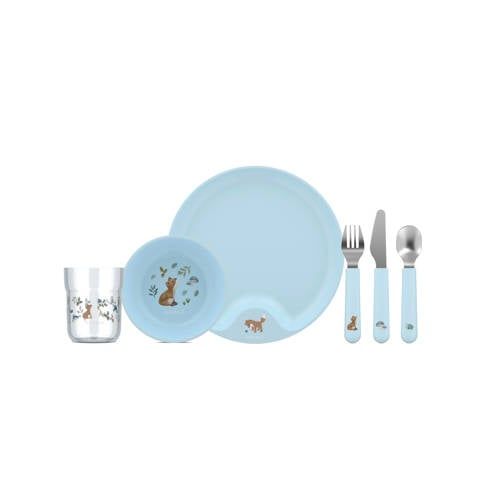 Mepal Mio Little Dutch Kinderservies 6-delig, kindvriendelijk servies, inclusief kinderbestek, glas, bord en kom, vaatwasmachinebestendig en BPA-vrij, Forest Friends