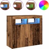 vidaXL - Dressoir - met - LED-verlichting - 80x35x75 - cm - bewerkt - hout - oud - hout