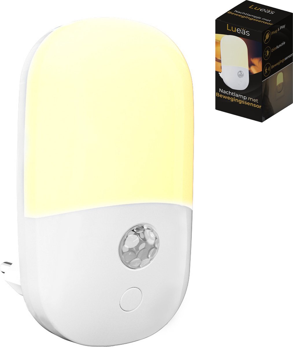 Lueas® Nachtlampje met Bewegingssensor - LED Nachtlampje Stopcontact - Nachtlampje voor Kinderen en Volwassenen- Warm licht - Dimbaar