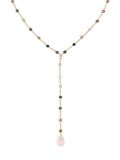 SINGULARU - Ketting Y Turmalina Stones. Roestvrij staal met 18 Kt Goudlaag. Ketting met natuurlijke stenen en hanger. Lengte 40 cm + 5 cm. Sieraden voor dames