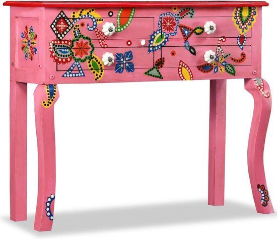 vidaXL Wandtafel handgeschilderd massief mangohout roze