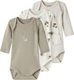 NAME IT NBNBODY 3P LS ANIMAL NOOS Bodies Unisexe Manches longues Imprimé animal Tricot côtelé Coton Jet Stream 3-pack Taille 80