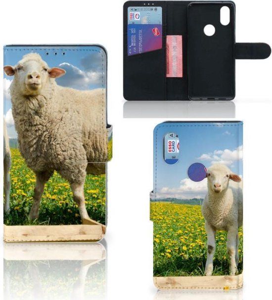 Xiaomi Mi Mix 2s Hoesje - Book Case - 3 Pasjes - Blauw/Groen - Schaap en Lammetje