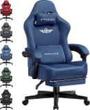GTPLAYER - Gamingstoel Bureaustoel - Met 160° Verstelbare Rug en Voetensteun - Blauw