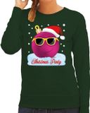 Bellatio Decorations Foute kersttrui - sweater - groen - Chirstmas party - roze coole kerstbal - voor dames - kerstkleding / christmas outfit XL