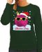 Bellatio Decorations Foute kersttrui - sweater - groen - Chirstmas party - roze coole kerstbal - voor dames - kerstkleding / christmas outfit XL
