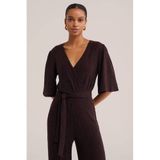 WE Fashion - Dames jersey jumpsuit met glittergaren - Regular fit - Aubergine - Maat: M
