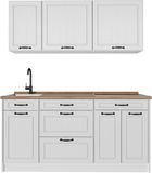 Vicco Eenpersoonskeuken R-Line, Wit landelijk/Wit, 160 cm goudkleurig eiken werkblad
