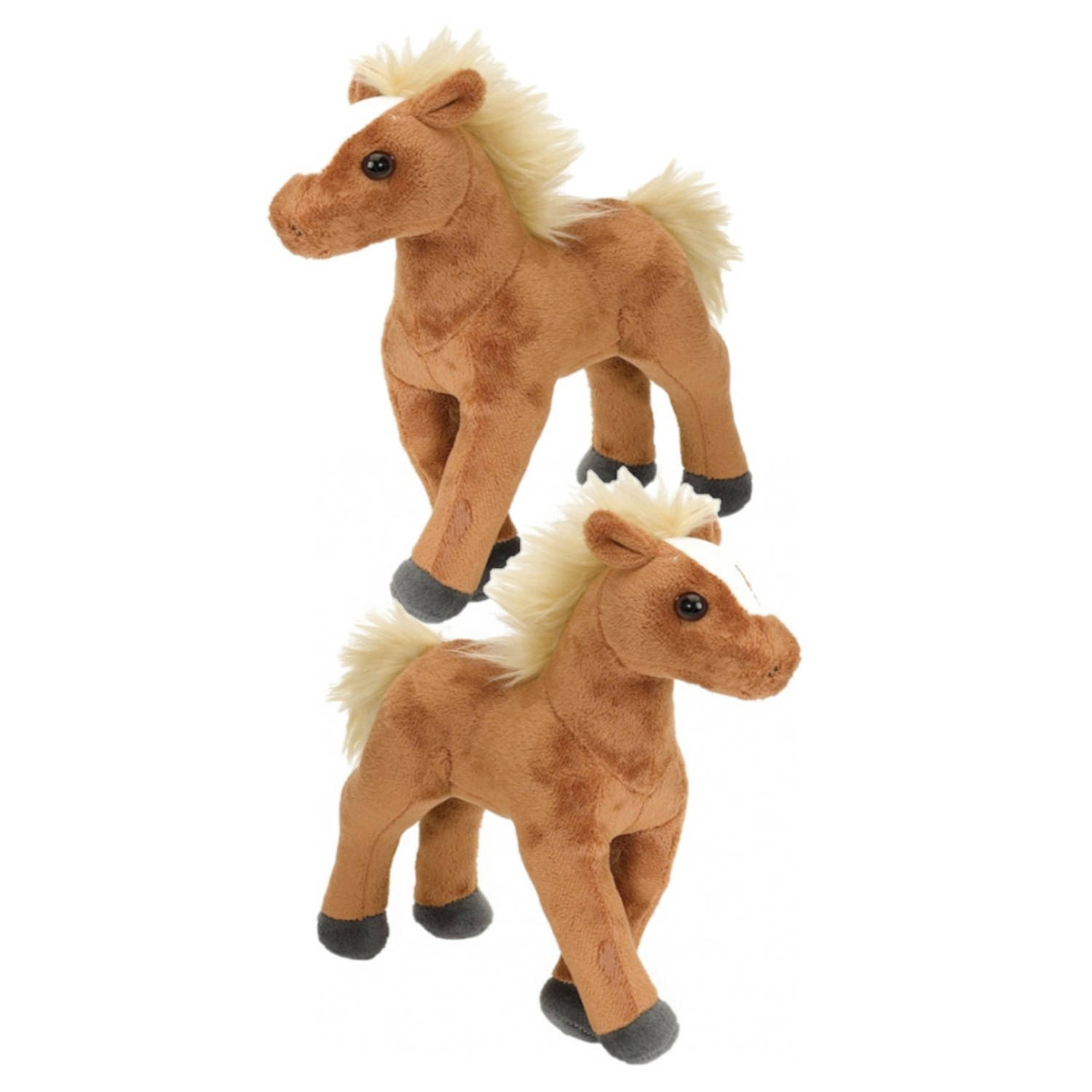 Wild Republic 2x stuks pluche knuffel paard bruin 20 cm - Paarden speelgoed dieren