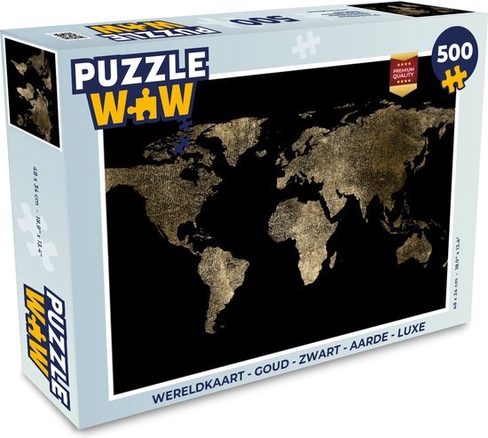 MuchoWow Puzzel Wereldkaart - Goud - Zwart - Aarde - Luxe - Legpuzzel - Puzzel 500 stukjes - Sinterklaas cadeautjes - Sinterklaas voor grote kinderen